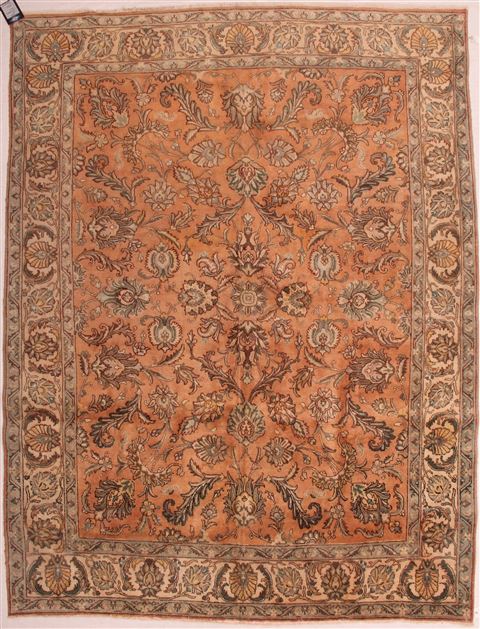 Tabriz Orange Hand Knotted 91 X 120 Area Rug 400-16784 Image 4