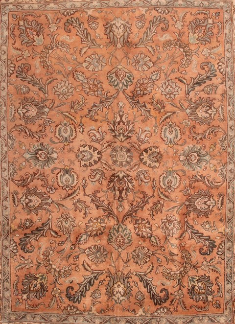 Tabriz Orange Hand Knotted 91 X 120 Area Rug 400-16784 Image 5