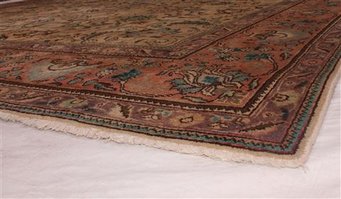 Tabriz Beige Hand Knotted 99 X 130 Area Rug 400-16789 Image 9