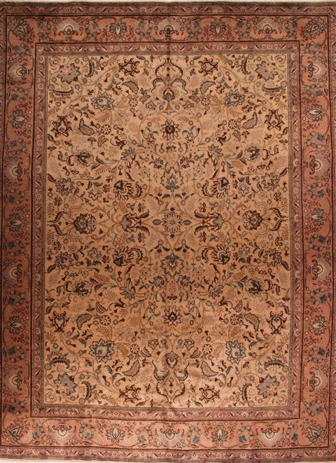 Tabriz Beige Hand Knotted 99 X 130 Area Rug 400-16789 Image 0