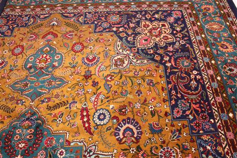 Tabriz Yellow Hand Knotted 98 X 132 Area Rug 400-16809 Image 15