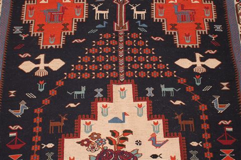 Sumak Blue Hand Knotted 310 X 58 Area Rug 400-16820 Image 14