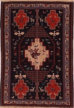 Sumak Blue Hand Knotted 3'10" X 5'8"  Area Rug 400-16820