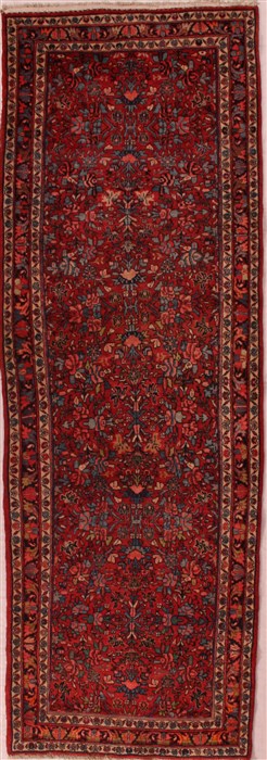 Hamedan Red Runner Hand Knotted 37 X 109  Area Rug 400-16835 Image 0