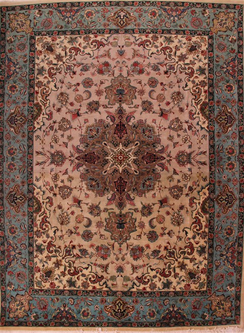 Tabriz Beige Hand Knotted 90 X 110  Area Rug 400-16836 Image 0