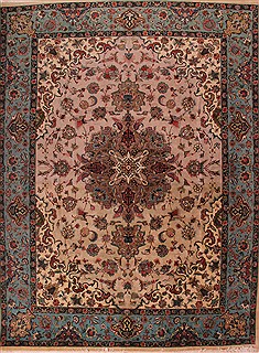 Persian Tabriz Beige Rectangle 9x12 ft Wool Carpet 16836