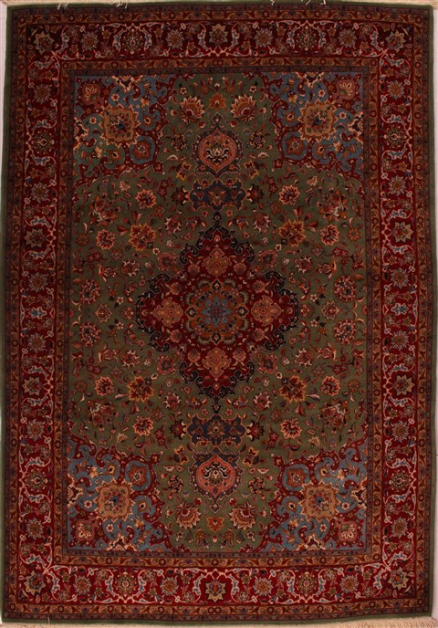 Tabriz Green Hand Knotted 80 X 119  Area Rug 400-16837 Image 0