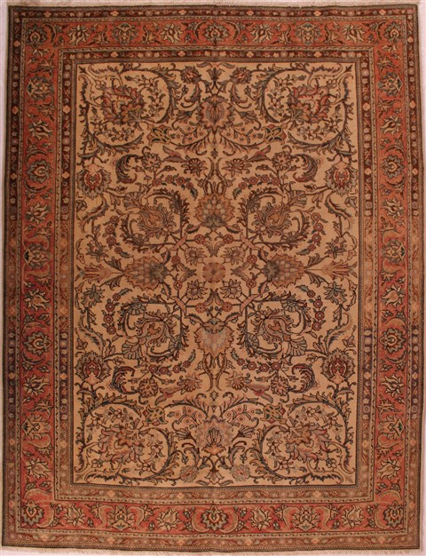Tabriz Beige Hand Knotted 93 X 109  Area Rug 400-16839 Image 0