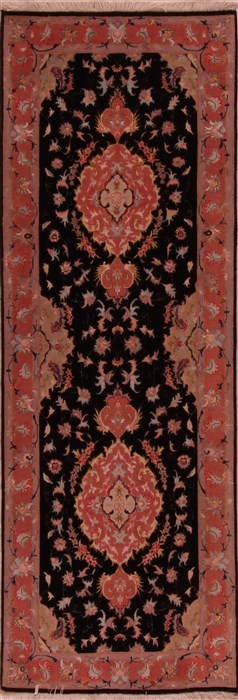 Tabriz Black Runner Hand Knotted 29 X 79  Area Rug 400-16889 Image 0