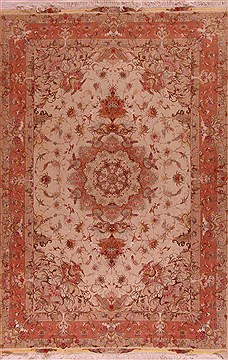 Persian Tabriz White Rectangle 7x10 ft Wool Carpet 16897