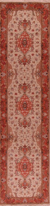 Tabriz White Runner Hand Knotted 29 X 109  Area Rug 400-16902 Image 0