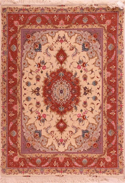Tabriz Beige Hand Knotted 50 X 70 Area Rug 400-16904 Image 0