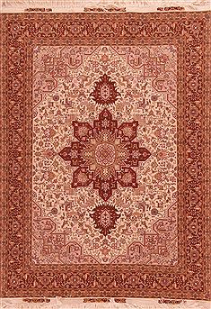 Persian Tabriz White Rectangle 5x7 ft Wool Carpet 16907
