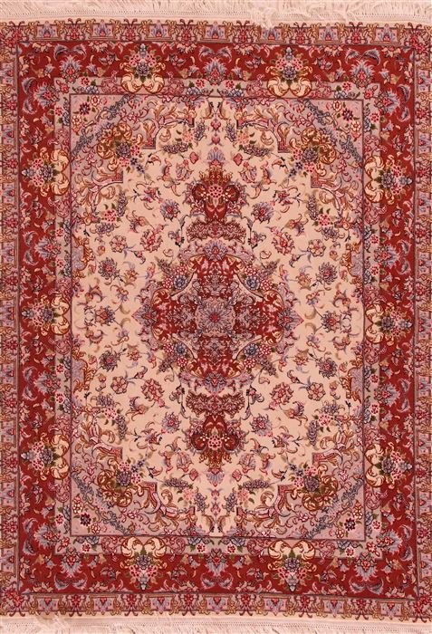 Tabriz Beige Hand Knotted 50 X 69 Area Rug 400-16908 Image 0