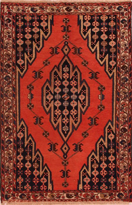 Mazlaghan Red Hand Knotted 43 X 63 Area Rug 400-16912 Image 0