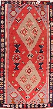 Kilim Red Hand Knotted 5'6" X 11'8"  Area Rug 400-16952