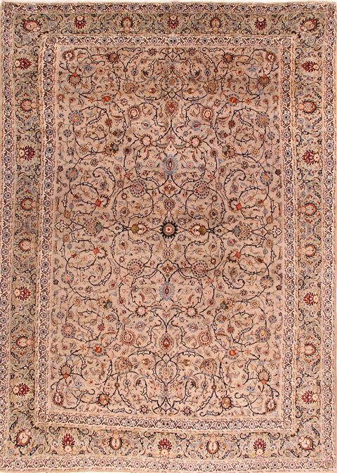 Kashan Beige Hand Knotted 89 X 125 Area Rug 400-16955 Image 0