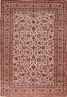 Persian Kashan White Rectangle 9x13 ft Wool Carpet 16959