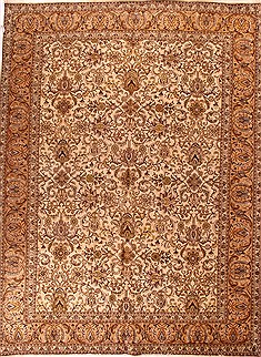 Persian Tabriz White Rectangle 10x13 ft Wool Carpet 16965