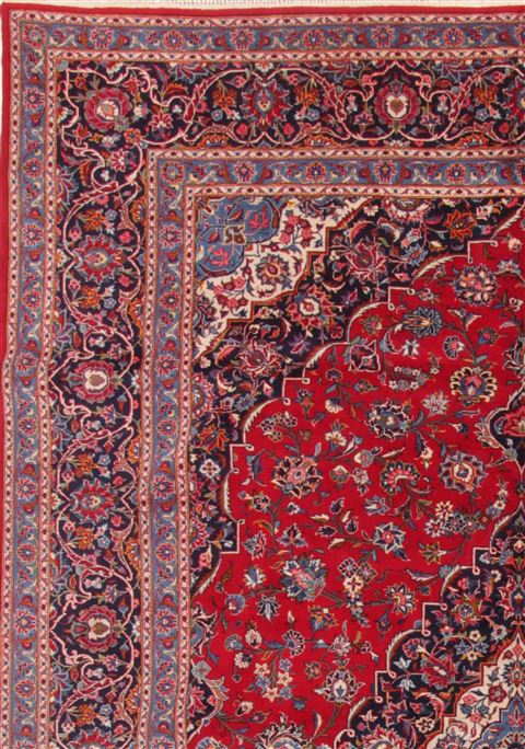 Kashan Red Hand Knotted 100 X 139 Area Rug 400-16982 Image 1