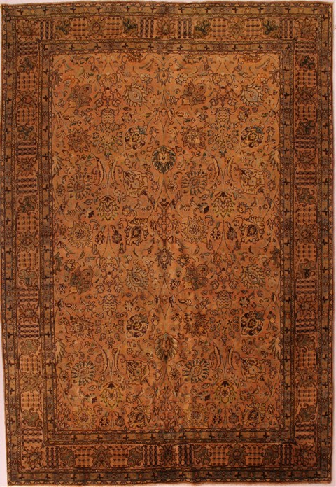 Tabriz Brown Hand Knotted 90 X 112  Area Rug 400-16993 Image 0