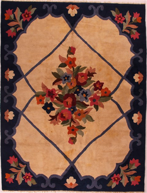 Modern Beige Hand Knotted 90 X 110  Area Rug 400-17014 Image 0