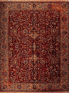 Chinese Jaipur Red Rectangle 10x13 ft Wool Carpet 17017