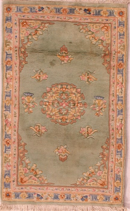 Asian Inspired Green Hand Knotted 30 X 50 Area Rug 400-17041 Image 0
