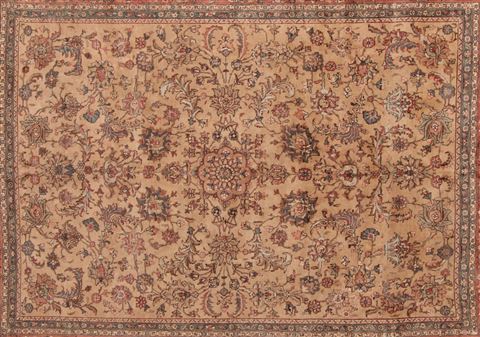 Tabriz Beige Hand Knotted 98 X 131 Area Rug 400-17121 Image 5