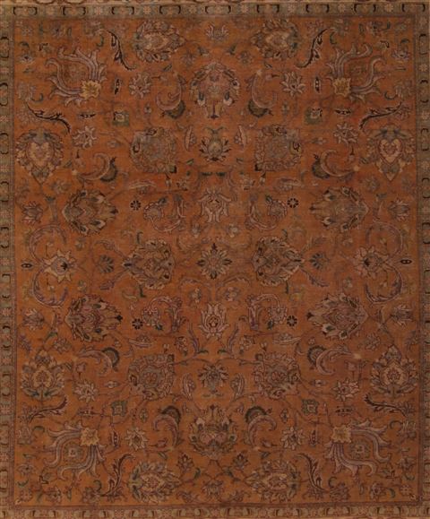 Tabriz Orange Square Hand Knotted 101 X 114 Area Rug 400-17132 Image 1