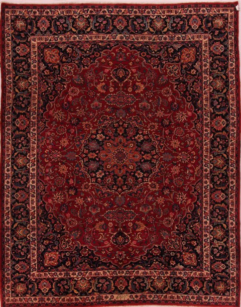 Mashad Red Hand Knotted 102 X 129 Area Rug 400-17138 Image 0