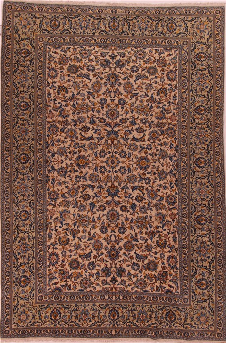Kashan White Hand Knotted 101 X 130 Area Rug 400-17139 Image 0