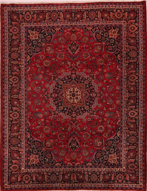 Mashad Red Hand Knotted 99 X 126  Area Rug 400-17141 Image 0