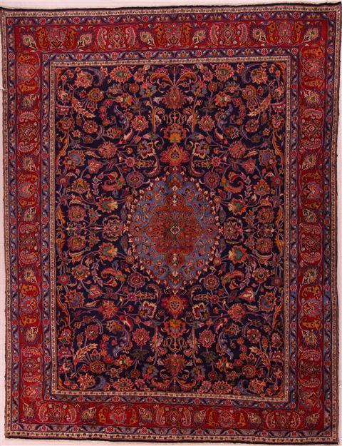 Mashad Blue Hand Knotted 95 X 124 Area Rug 400-17143 Image 0