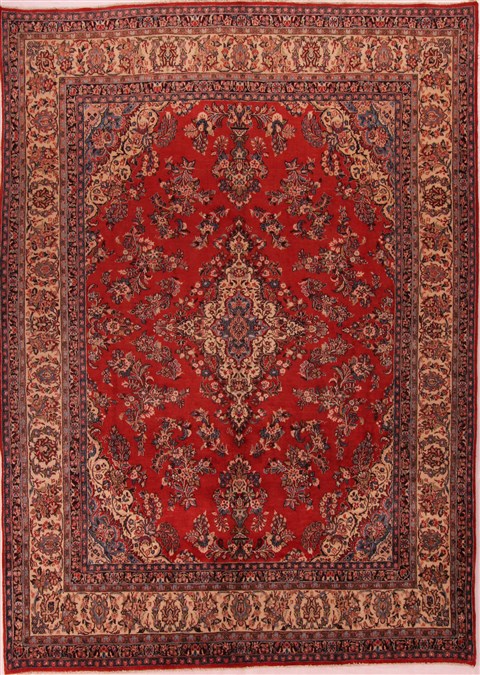 Hamedan Red Hand Knotted 94 X 127  Area Rug 400-17144 Image 0