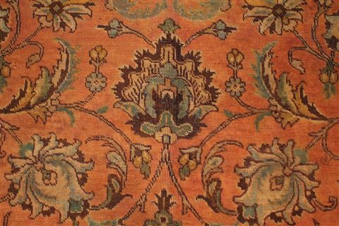 Tabriz Orange Hand Knotted 101 X 128 Area Rug 400-17152 Image 14