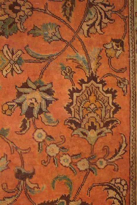 Tabriz Orange Hand Knotted 101 X 128 Area Rug 400-17152 Image 17