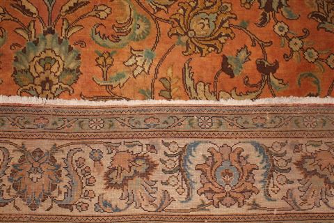 Tabriz Orange Hand Knotted 101 X 128 Area Rug 400-17152 Image 20