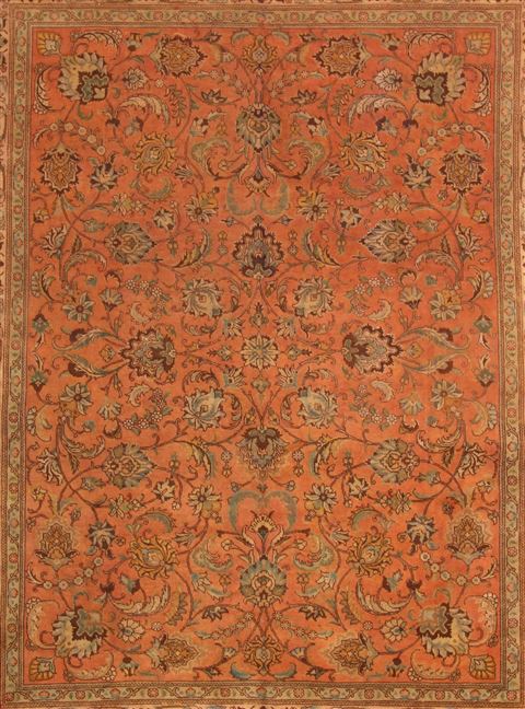 Tabriz Orange Hand Knotted 101 X 128 Area Rug 400-17152 Image 6