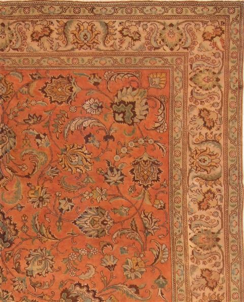 Tabriz Orange Hand Knotted 101 X 128 Area Rug 400-17152 Image 7