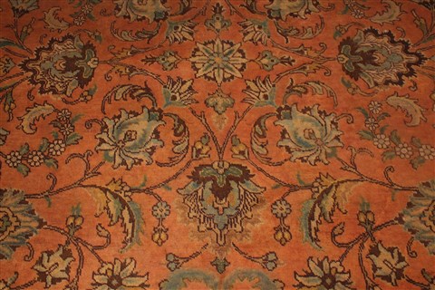 Tabriz Orange Hand Knotted 101 X 128 Area Rug 400-17152 Image 12