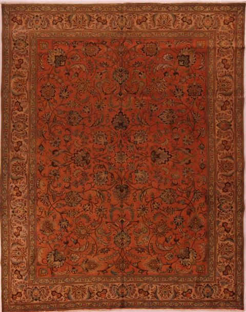 Tabriz Orange Hand Knotted 101 X 128 Area Rug 400-17152 Image 0
