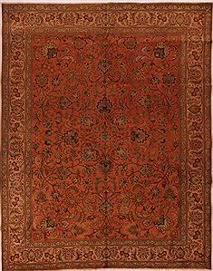 Persian Tabriz Orange Rectangle 10x13 ft Wool Carpet 17152