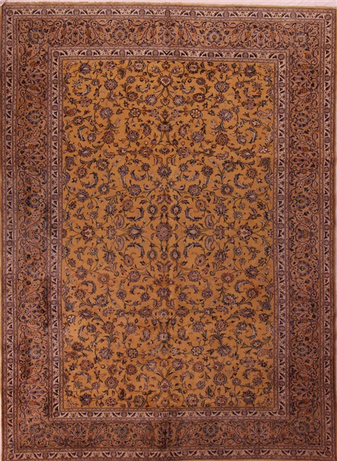 Kashan Yellow Hand Knotted 101 X 130 Area Rug 400-17155 Image 0