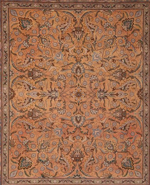 Tabriz Orange Square Hand Knotted 97 X 114 Area Rug 400-17159 Image 3