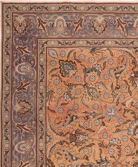 Tabriz Orange Square Hand Knotted 97 X 114 Area Rug 400-17159 Image 4