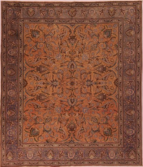 Tabriz Orange Square Hand Knotted 97 X 114 Area Rug 400-17159 Image 0