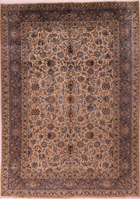 Kashan Beige Hand Knotted 98 X 137  Area Rug 400-17163 Image 0