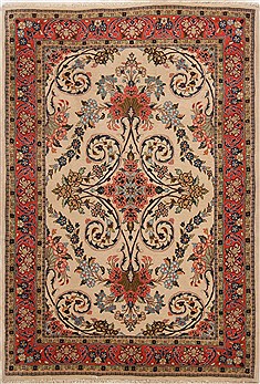 Sarouk Beige Hand Knotted 3'7" X 5'3"  Area Rug 251-17172