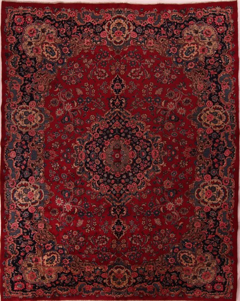 Mashad Red Hand Knotted 101 X 127 Area Rug 400-17186 Image 0